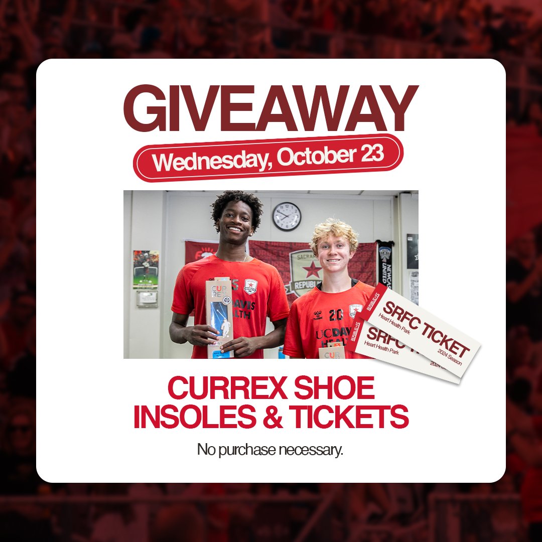 SacRepublicFC's tweet image. Another fan appreciation giveaway coming at ya! ❤️

Enter to win @currex shoe insoles and tickets to #COSvSAC! AND score 30% off all outerwear in-store and online.

🔗 pulse.ly/wvggflwpxe