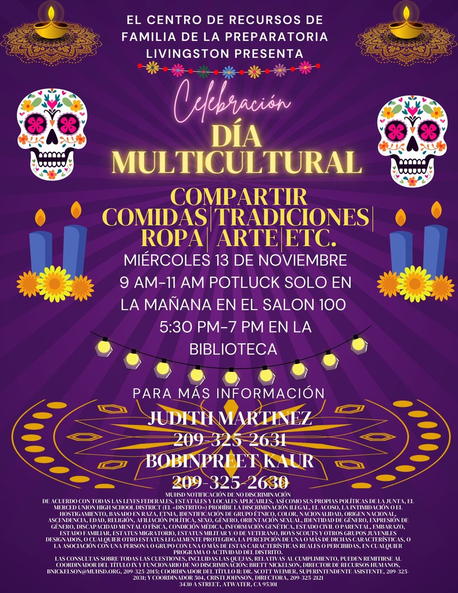 Parents and Families, Save the Date for our Multicultural Day Event on November 13th, 2024.