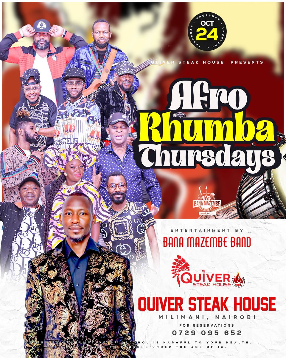 longwa1's tweet photo. KARIBUNI AFRO RHUMBA AT QUIVER STEAK HOUSE MILIMANI📷

📷EACH AND EVERY THURSDAY
📷RHUMBA YA KIBOSSY📷
📷COME EAT,DRINK AND VIBE
#shikaroho #nightlife #rumba
#rhumbanight #mashallah📷📷 #quiverstakehouse https://t.co/hlPVV3q2ug