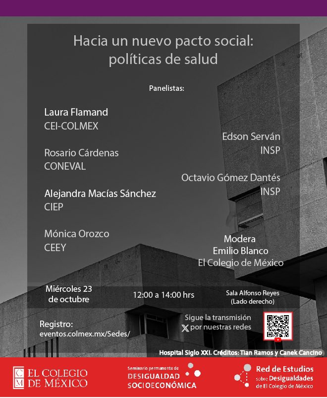 SEDES (@sedes_colmex) on Twitter photo ‼️ ¡Es hoy!
Te esperamos a las 12pm para nuestra quinta sesión “Hacia un nuevo pacto social: políticas de salud” 🏥
🏫 Sala Alfonso Reyes, <a href="/elcolmex/">El Colegio de México</a>
🔗 Liga de la transmisión en vivo:
youtube.com/live/PuMdEdx3K… ‼️ ¡Es hoy!
Te esperamos a las 12pm para nuestra quinta sesión “Hacia un nuevo pacto social: políticas de salud” 🏥
🏫 Sala Alfonso Reyes, <a href="/elcolmex/">El Colegio de México</a>
🔗 Liga de la transmisión en vivo:
youtube.com/live/PuMdEdx3K…