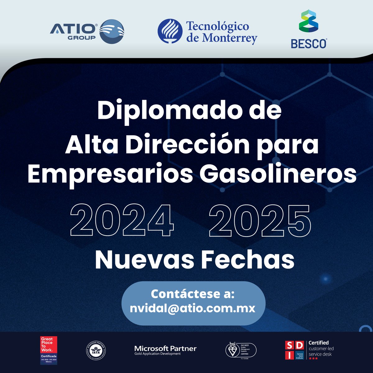 ATIOGroup's tweet photo. ⚠️¡Nuevas fechas de inscripción disponibles! ⚠️

Debido a la alta demanda, el #diplomado de #AltaDirección de @ATIOGroup, en colaboración con @grupobesco, abre nuevas oportunidades para que se inscriba.

Mayor información y contacto: 📩nvidal@atio.com.mx
#TecnológicodeMonterrey https://t.co/Gnmc2rtOUH
