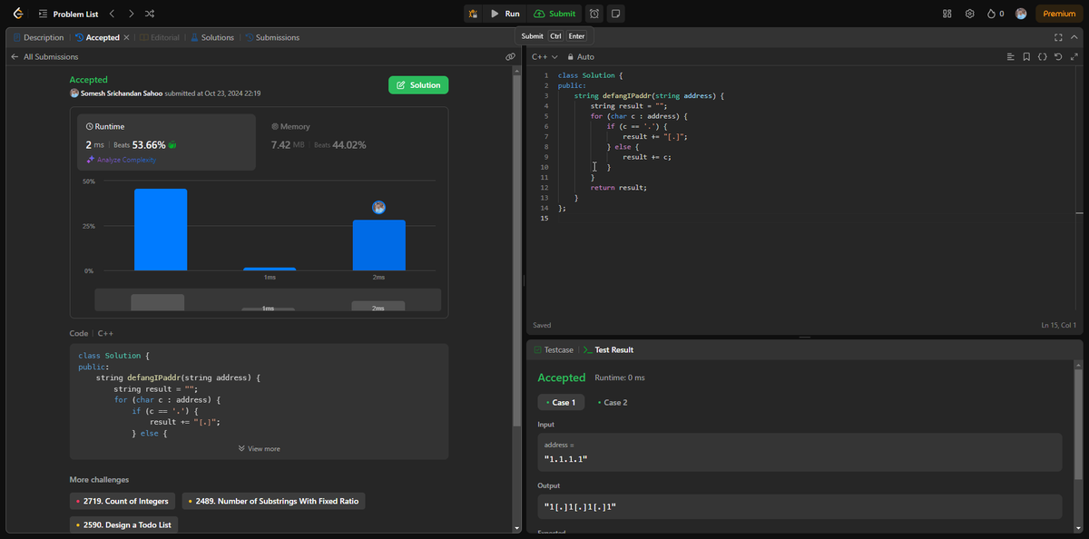 me__somesh's tweet photo. Day 29 of the #75daysofleetcode challenge! ๐ Solved #RotateString and #DefangingAnIPAddress today. Every challenge brings me closer to mastery! ๐ช #LeetCode #DSA #Challenge #CodingJourney #100DaysOfCode #CodeNewbie #programming https://t.co/X852MVdvQJ