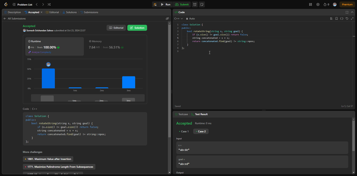me__somesh's tweet photo. Day 29 of the #75daysofleetcode challenge! ๐ Solved #RotateString and #DefangingAnIPAddress today. Every challenge brings me closer to mastery! ๐ช #LeetCode #DSA #Challenge #CodingJourney #100DaysOfCode #CodeNewbie #programming https://t.co/X852MVdvQJ