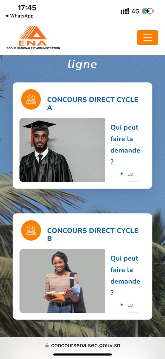 1talibe_cheikh's tweet image. Le dépôt des dossier pour le concours de l’ENA se fait en ligne 
- concours direct cycle A 
- concours direct Cycle B
- Concours professionnels

L’ENA est ouvert à toute personne physique ayant rempli les conditions d’accès.

Voici le lien d’inscription : 👇🏾

1/2