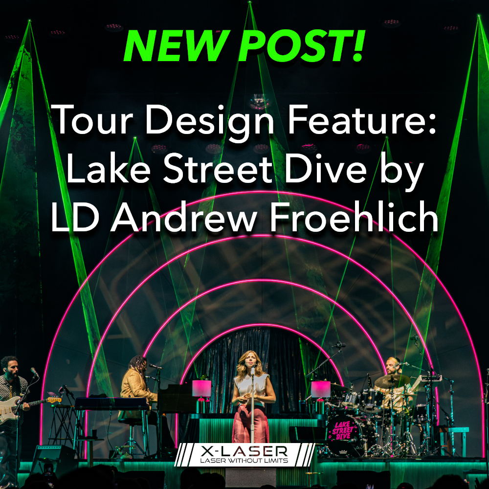 XLaser's tweet photo. 🎸 New tour feature! Explore how LD Andrew Froehlich used our Skywriter HPX M-10 fixtures to create “joyful rebellion” in his lighting design for @lakestreetdive 🎷
🎛️ Fully programmed directly on @ma_lighting_international grandMA3 using #XLaserMercury ⚡ https://t.co/WoOqG81Dcm