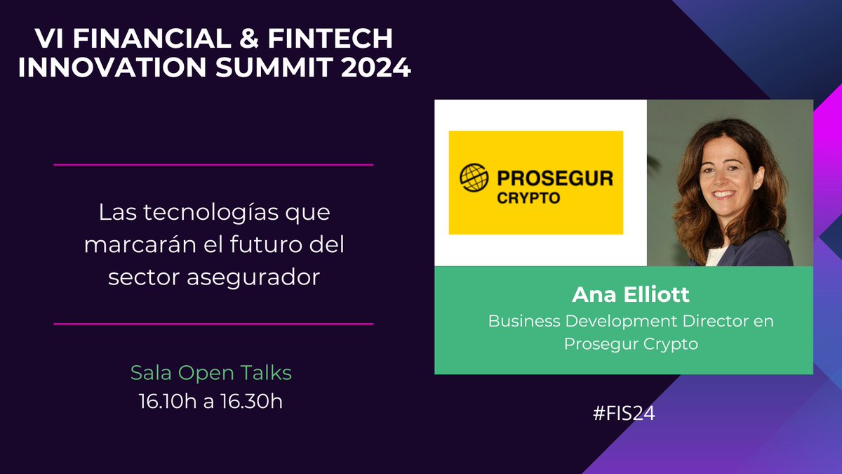UrbanEventMkt's tweet photo. 📢 El 𝗽𝗿𝗼́𝘅𝗶𝗺𝗼 𝟮𝟵 𝗱𝗲 𝗼𝗰𝘁𝘂𝗯𝗿𝗲, Ana Elliott, Business Development Director en #ProsegurCrypto presentará en la 6º edición del Financial & Fintech Innovation Summit en Madrid, 𝗟𝗮𝘀 𝘁𝗲𝗰𝗻𝗼𝗹𝗼𝗴í𝗮𝘀 𝗾𝘂𝗲 𝗺𝗮𝗿𝗰𝗮𝗿𝗮́𝗻 𝗲𝗹 𝗳𝘂𝘁𝘂𝗿𝗼 𝗱𝗲𝗹 𝘀𝗲𝗰𝘁𝗼𝗿 𝗮𝘀𝗲𝗴𝘂𝗿𝗮𝗱𝗼𝗿.
¡𝗡𝗼 𝘁𝗲 𝗹𝗼 𝗽𝗶𝗲𝗿𝗱𝗮𝘀! 👏
📅 29 de octubre
⏰ 9.30h a 18h
📍Sala Truss del Wizink Center
👉 Consigue aquí tu entrada gratuita: https://t.co/lt1Kxmv4jv
#Fintech #Innovación #finanzas #eventos #aseguradoras #sectorasegurador #seguros