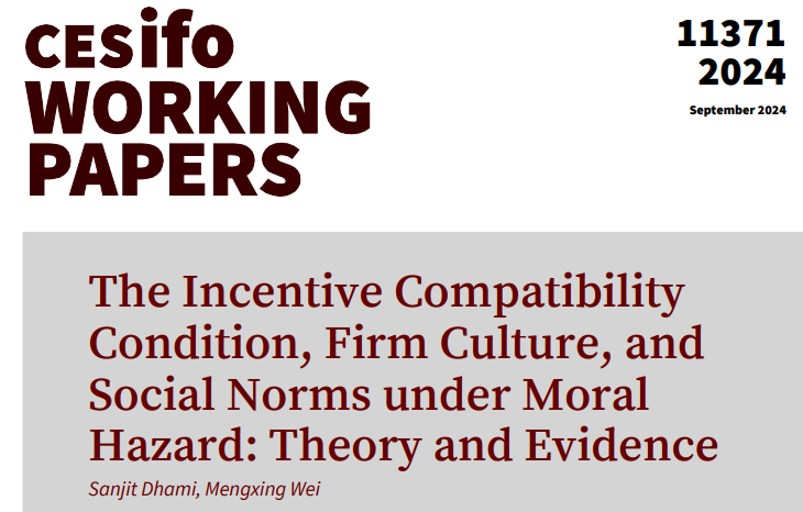 CESifo (@cesifonetwork) on Twitter photo The Incentive Compatibility Condition, Firm Culture, and Social Norms under Moral Hazard: Theory and Evidence | <a href="/SanjitDhami/">Sanjit Dhami</a> Mengxing Wei
#econtwitter
cesifo.org/en/publication⦠The Incentive Compatibility Condition, Firm Culture, and Social Norms under Moral Hazard: Theory and Evidence | <a href="/SanjitDhami/">Sanjit Dhami</a> Mengxing Wei
#econtwitter
cesifo.org/en/publicationā¦