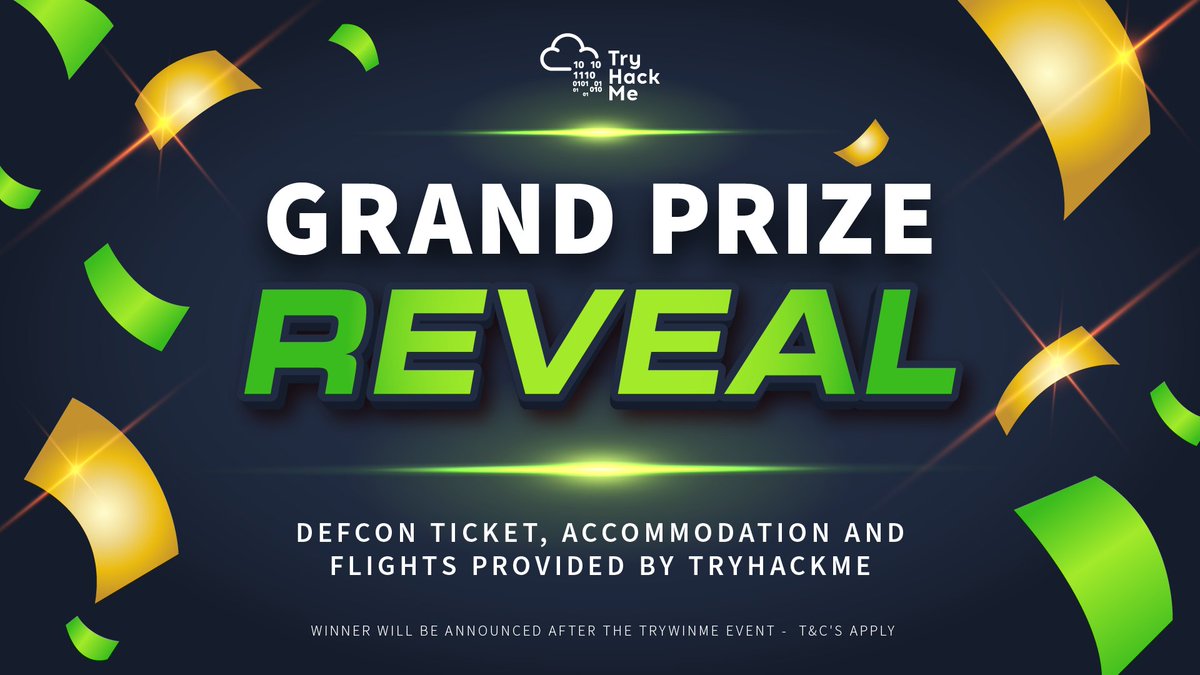 🚀 GRAND PRIZE REVEAL!🚀
Complete our NEW Cyber Security 101 learning path in the #TryWinMe event for a chance to win a DEFCON33 ticket, with flights &amp; stay covered by TryHackMe! ✈️

 Winner announced after the event—will it be you? 👀
🔗hubs.la/Q02VsBH_0