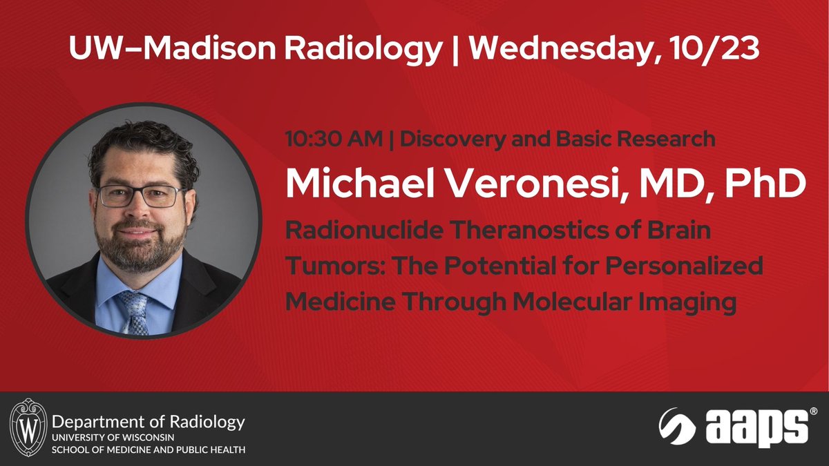 UWiscRadiology's tweet image. #Theranostics is a promising future treatment for many types of #cancer. Stop by Michael Veronesi, MD, PhD&apos;s presentation at #AAPS2024 to learn how this personalized treatment can be applied to #BrainTumors 🧠

@AAPSComms @mveronesi07 #MolecularImaging