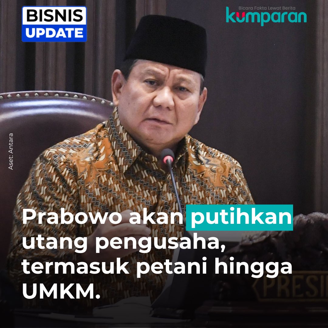 Presiden Prabowo Subianto akan menerbitkan Peraturan Presiden (Perpres) tentang pemutihan utang para pelaku usaha atau pengusaha, termasuk petani, nelayan, hingga UMKM. ⁠#bisnisupdate #update #bisnis #oneliner
