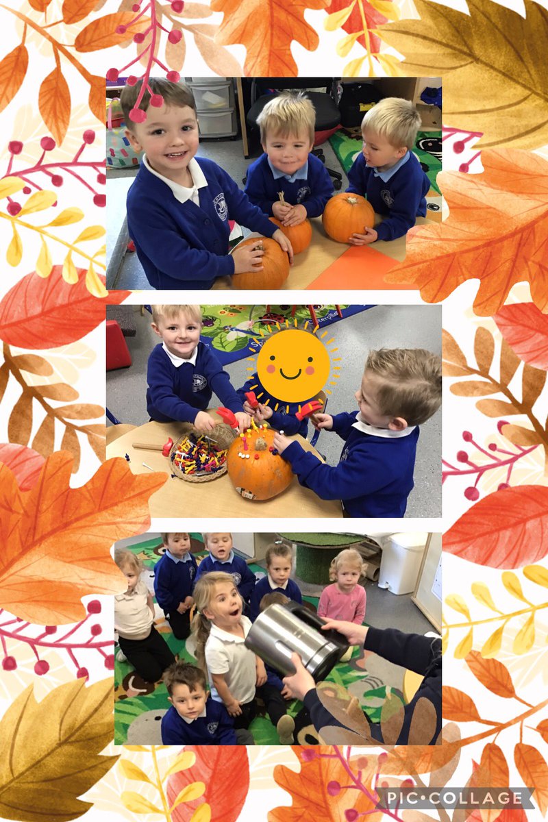 HilderthorpeSch's tweet photo. We have gone pumpkin mad in Nursery this week! We have scooped, hammered, rolled, painted and tasted our pumpkins. We have explored them using all of our senses. #hildeyfs #hildnursery https://t.co/pkoE8kMjDi