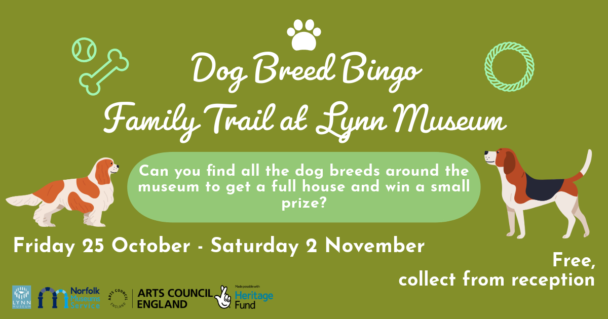🐾 Just a couple more days to do our Dog Breed Bingo family trail! 🐾

Can you find all the dog breeds around Lynn Museum to get a full house and win a small prize?

🎟️ Free! Trail runs until Sunday 2 November. Book here:  tinyurl.com/ym67ur9u