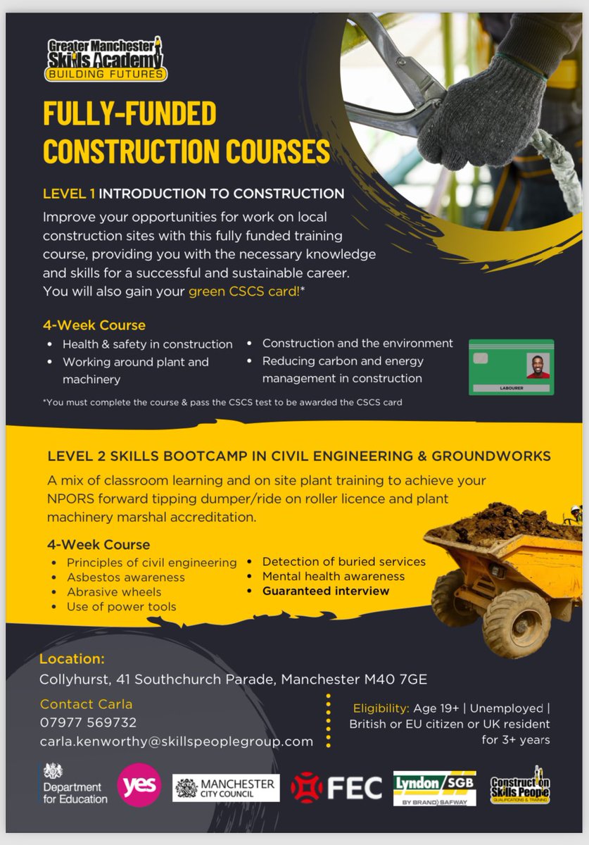 Are you looking for skills and employment within the construction sector? 

If the answer is yes, then read the below training opportunity being offered from The Community Construction Centre in Collyhurst

<a href="/MCCWorkSkills/">MCC Work and Skills</a> <a href="/ManCityCouncil/">Manchester City Council</a> <a href="/nmcp2017/">North Manchester Community Partnership (NMCP)</a> <a href="/MCCMPandNH/">MCC Miles Platting & Newton Heath</a>