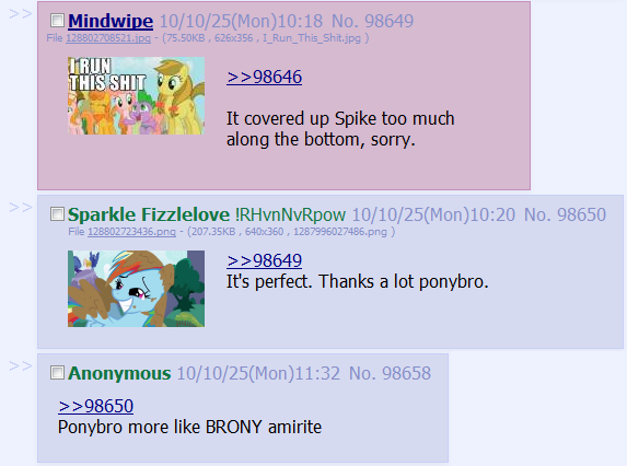 LittleshyFiM's tweet photo. Today, 14 years ago, the first known use of the word "brony" [in this context] occurred!

Happy anniversary, bronies! 🎉

The iconic "Ponybro" exchange took place a couple days later, as did the birth of a legendary pony! https://t.co/7gGMj3iJ6p