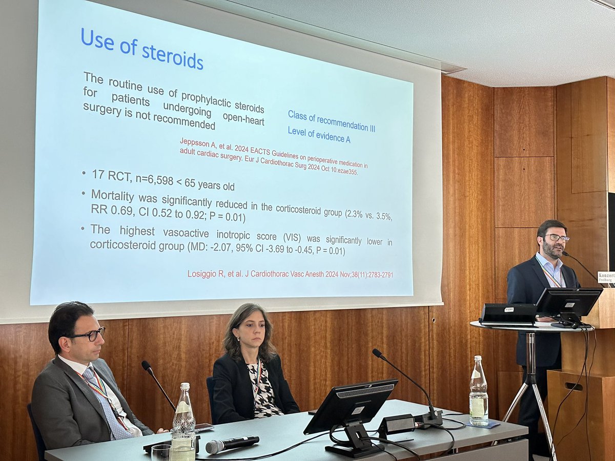 Giovanni Landoni, MD (@giovannilandoni) on Twitter photo #EACTAIC
<a href="/MarcVives13/">Marc Vives</a> presenting the details of <a href="/LosiggioRosario/">Rosario Losiggio, MD</a> data published <a href="/JCVAonline/">Journal of Cardiothoracic and Vascular Anesthesia</a> on #steroids reducing mortality in young <65y patients undergoing #cardiacsurgery
moderators are <a href="/MarinaPieri5/">Marina Pieri</a> <a href="/md_monaco/">Fabrizio Monaco, MD</a> from <a href="/SRAnesthesiaICU/">San Raffaele Anesthesia and Intensive Care</a>
manuscript is here #EACTAIC
<a href="/MarcVives13/">Marc Vives</a> presenting the details of <a href="/LosiggioRosario/">Rosario Losiggio, MD</a> data published <a href="/JCVAonline/">Journal of Cardiothoracic and Vascular Anesthesia</a> on #steroids reducing mortality in young <65y patients undergoing #cardiacsurgery
moderators are <a href="/MarinaPieri5/">Marina Pieri</a> <a href="/md_monaco/">Fabrizio Monaco, MD</a> from <a href="/SRAnesthesiaICU/">San Raffaele Anesthesia and Intensive Care</a>
manuscript is here
