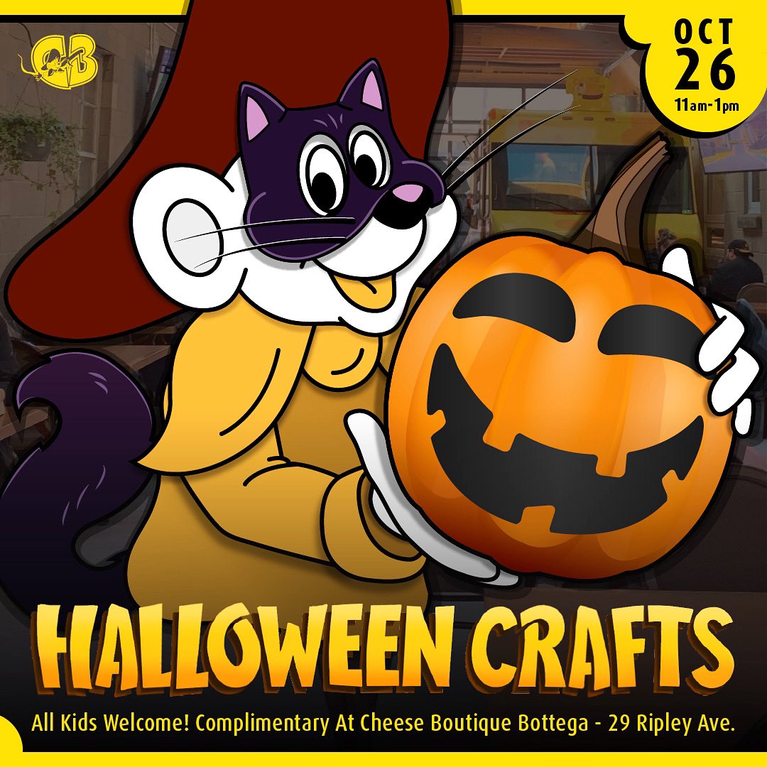 Join us on the Cheese Boutique Bottega patio Saturday, October 26th between 11am and 1pm for  #Halloween crafting and more!

Bring the #kids, your family, or yourself.

It’s going to be spook-tacular! 👻🧡 #Toronto