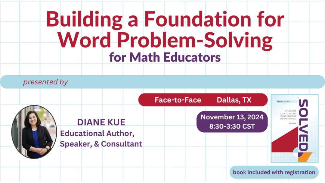Seidlitz_Ed's tweet image. Who should attend @Problem_Word's 11/13 #WordProblem workshop? Who should attend:
➕#Math Ts
➕#InstructionalCoaches & Specialists
➕Math Dept Heads & Team Leads
➕District Math Dirs & Coords
Reserve your spot (& your copy of Diane's book!) today! seidlitzeducation.com/nov13wordprobl…