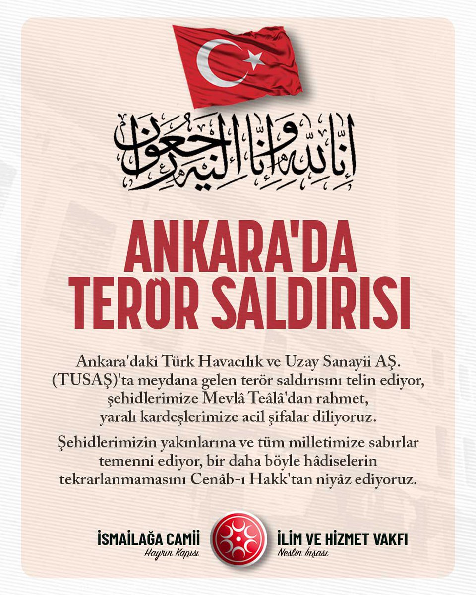 ismailaga_cami's tweet photo. Ankara'da terör saldırısı

#tusaş #patlama #sondakika https://t.co/JMASXFHqoW