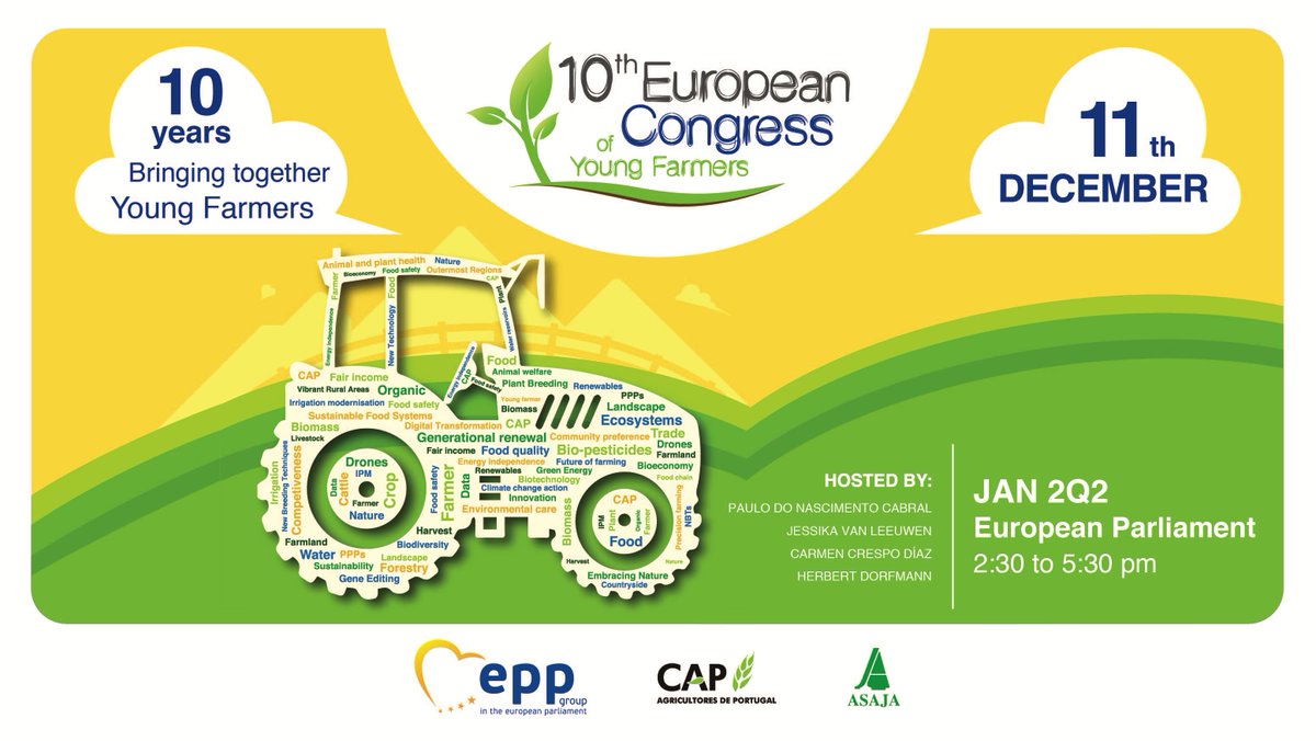 🗓️ Save the date
🧑‍🌾 10th European Congress of Young Farmers
🟢 11 December 2024 | JAN 2Q2
Register now ➡️ shorturl.at/xiLij 
#EUYoungFarmers <a href="/EPP/">EPP</a> <a href="/EPPGroup/">EPP Group</a> <a href="/BruselasAsaja/">ASAJA in Brussels 🇪🇸🚜🇪🇺</a> <a href="/agrinaopara/">CAP - Agricultura não pára</a>