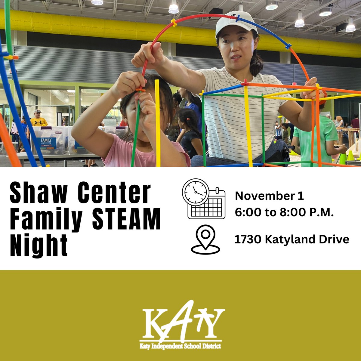 katyisd's tweet photo. Bring the whole family for an evening of fun and learning in science, technology, engineering, arts, and math! For more info, contact Stephen Adams at stephencadams@katyisd.org. 

Date: Nov. 1
Time: 6:00–8:00 P.M.
Cost: FREE!

Registration required: https://t.co/fiQmPVstpM https://t.co/DnaUkgIf63