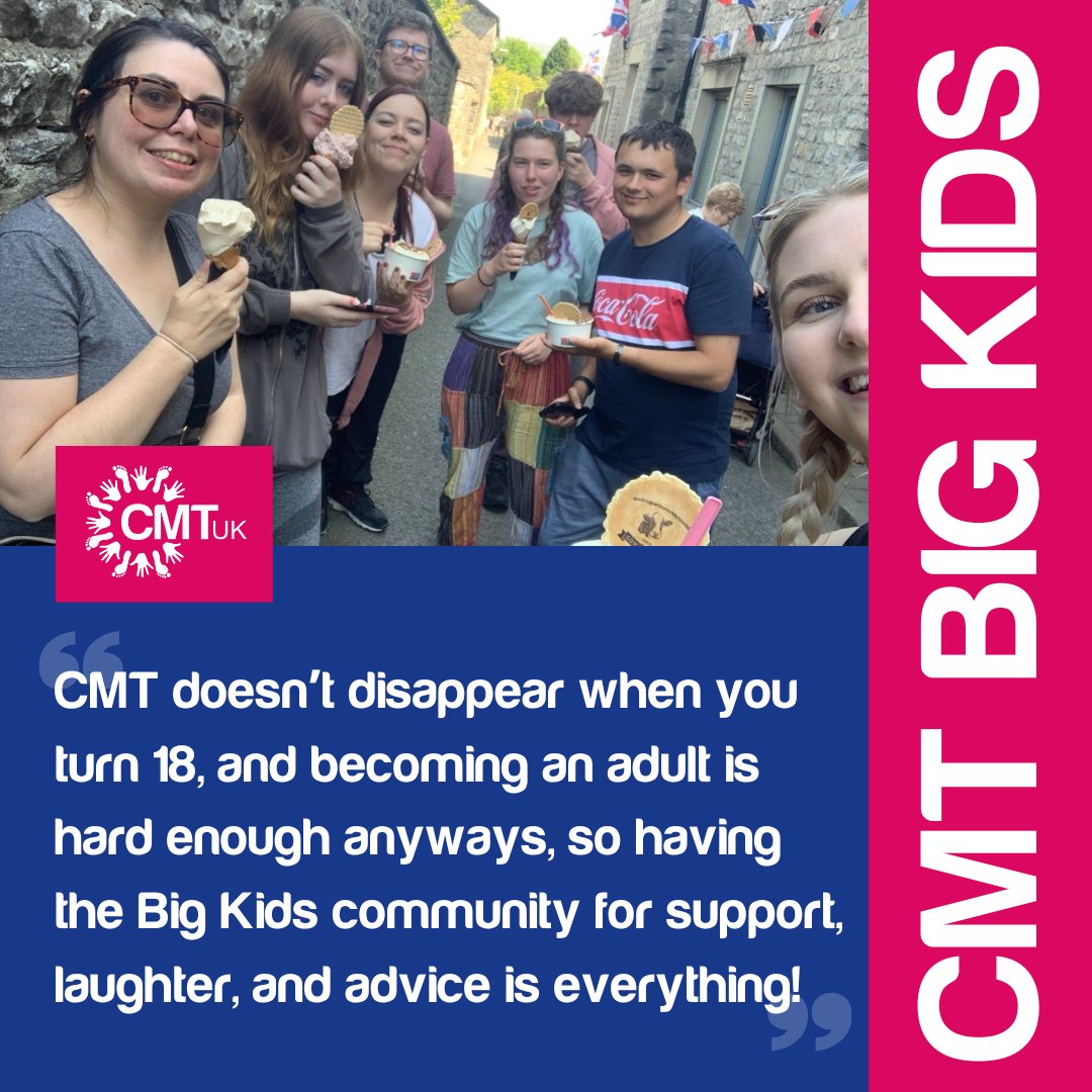 CMT doesn’t disappear at 18, and adulting is tough enough!

That’s why we created the Big Kids Group for young adults (18-30) with CMT. It’s all about support, laughter, and advice from people who get it 💙

Interested? Drop us a message!

#CMTUK #CMTawarenessMonth #CMTBigKids