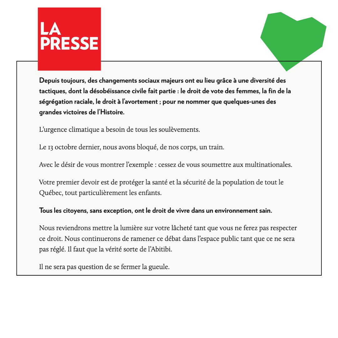 Une lettre puissante ce matin dans <a href="/LP_LaPresse/">La Presse</a> par Anaïs Barbeau-Lavalette ✊💚

Lien disponible sur notre Linktree
linktr.ee/Meresaufront

#environnement #gouvernement #meresaufront