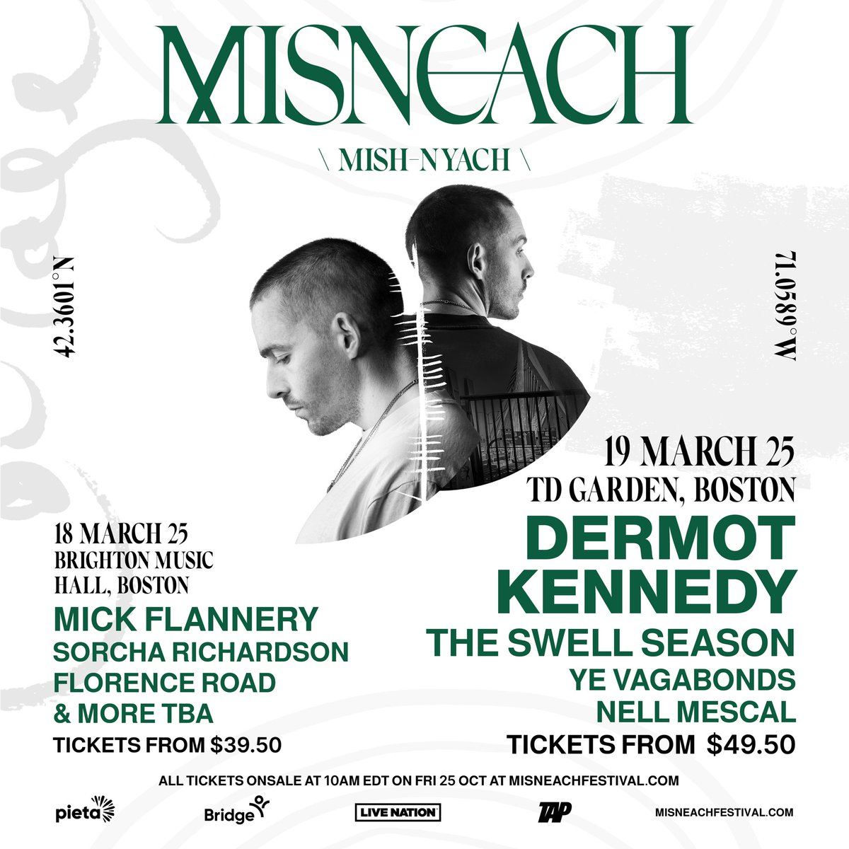 BOSTON! Pre-sale tickets are live now for the two-day St. Patrick’s Day Misneach Festival! I'm honoured to have an incredible lineup including, The Swell Season, Mick Flannery, Sorcha Richardson, Florence Road, Ye Vagabonds, Nell Mescal and more coming soon! ☘️ 🇮🇪 ♥️