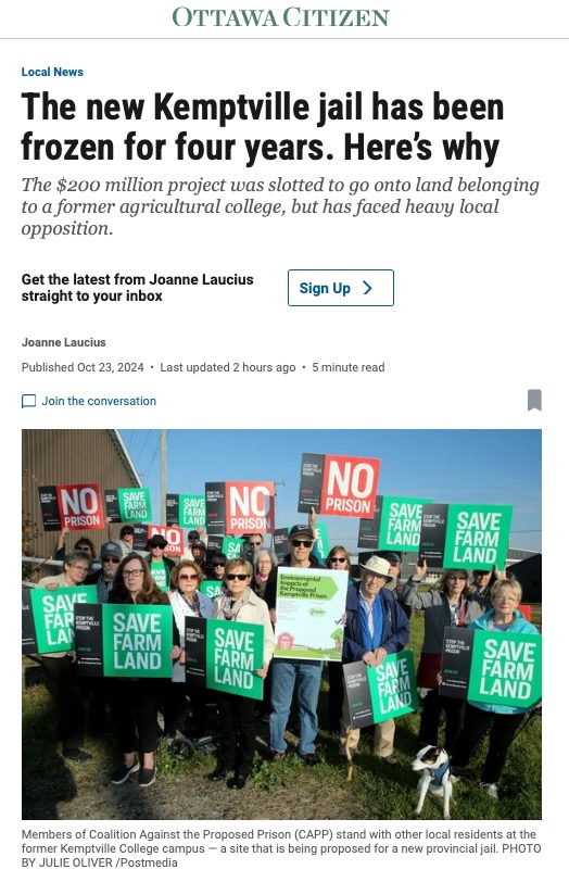 Fresh off the presses... <a href="/joannelaucius/">Joanne Laucius</a>: "The new Kemptville jail has been frozen for four years. Here’s why"

Read the article published in today's <a href="/OttawaCitizen/">Ottawa Citizen</a> here: 
ottawacitizen.com/news/local-new…