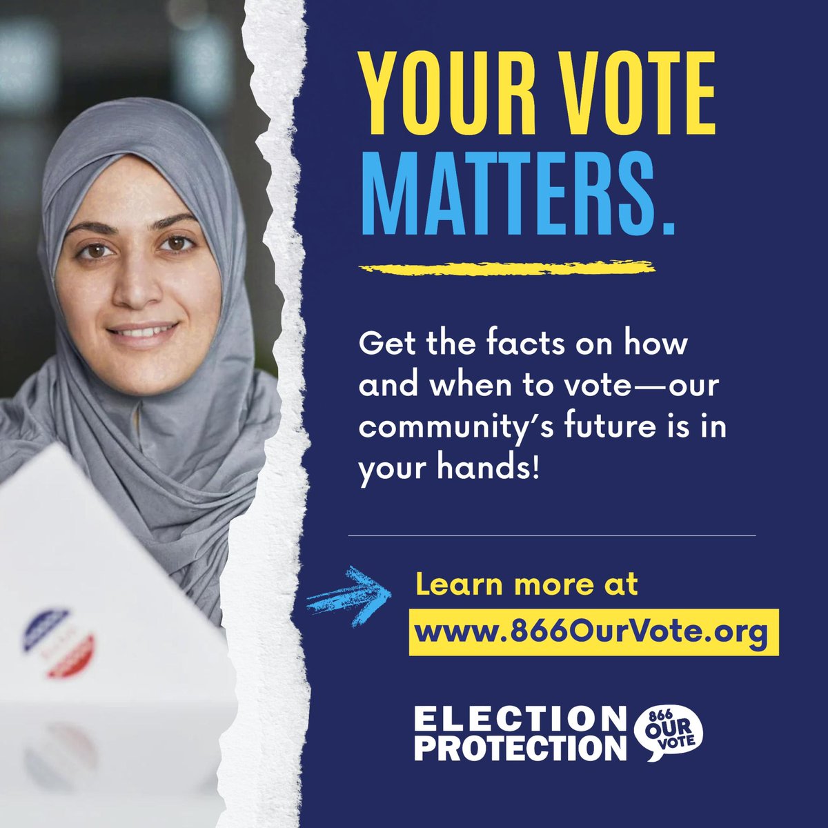 This election, knowledge is power💡We all deserve accurate information to guide our understanding of local voting laws. ☎️Call or text 866-OUR-VOTE (866-687-8683) or click the link in our bio to get the facts you need to vote with confidence!