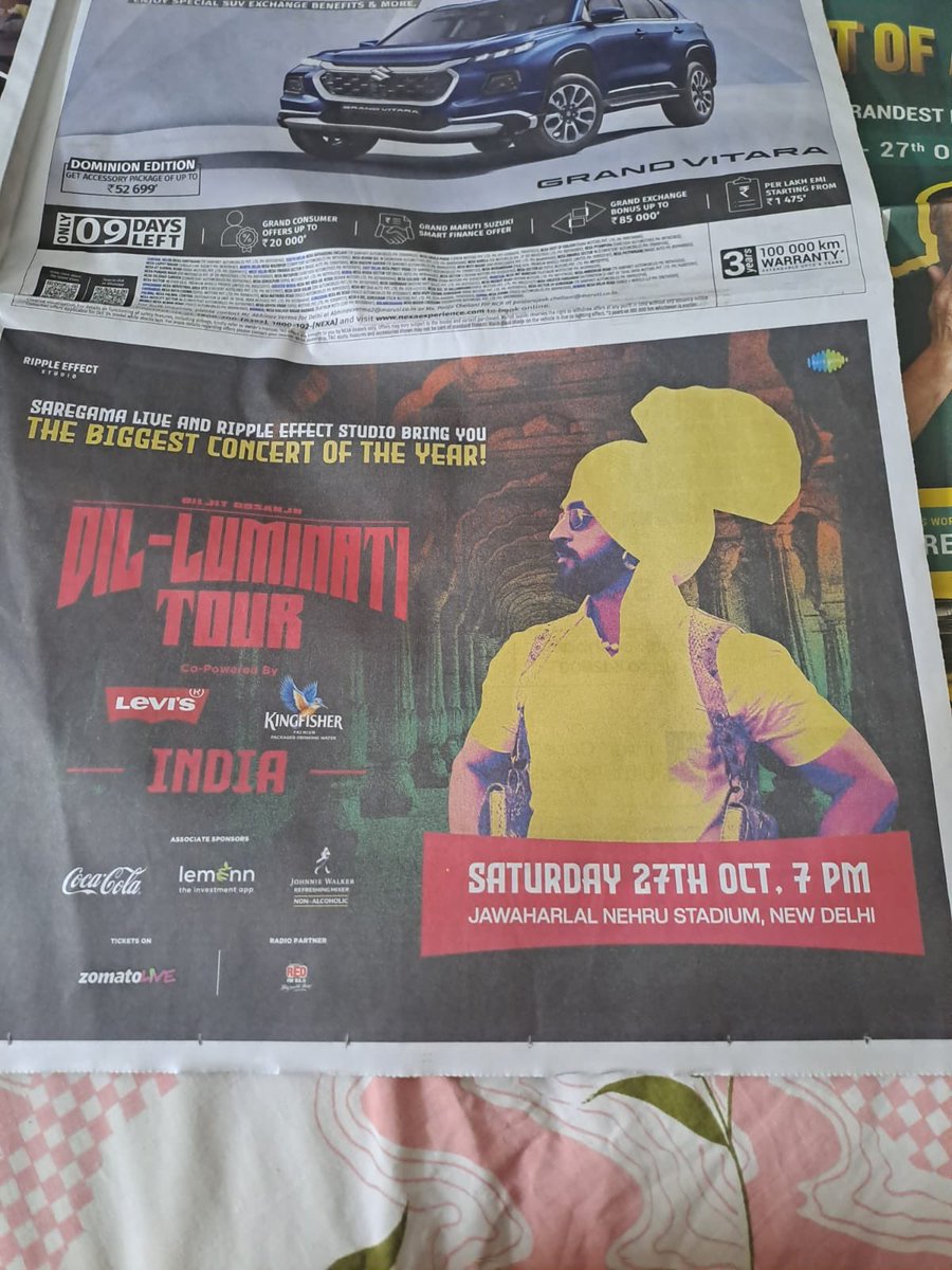 Dinesh202's tweet photo. @diljitdosanjh @timesofindia @TOIGurgaon this is an ad in today’s newspaper in Delhi where date &amp; day is not matching. What’s your creative &amp; management team doing bro? https://t.co/rVeJ0cO4Xz