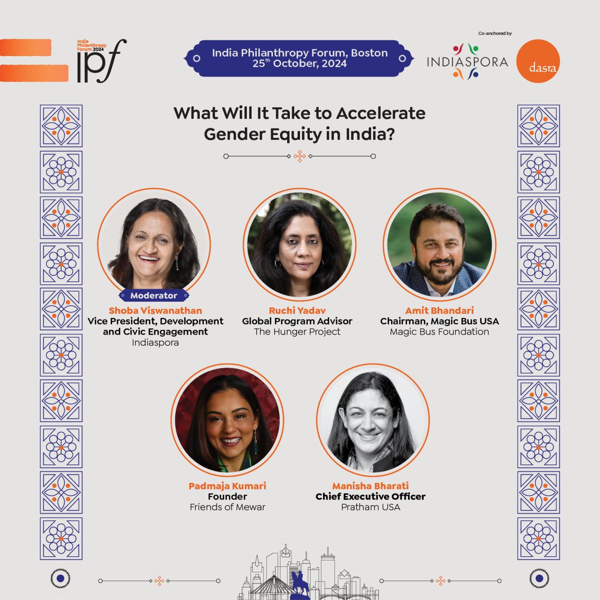 FriendsofMewar's tweet photo. Padmaja will be speaking on a panel titled ‘What Will It Take To Accelerate Gender Equity in India?” at the #IndiaPhilanthropyForum in #Boston this Friday, October 25th.

https://t.co/RL2tu7Bddy https://t.co/hY1DvzwJQa