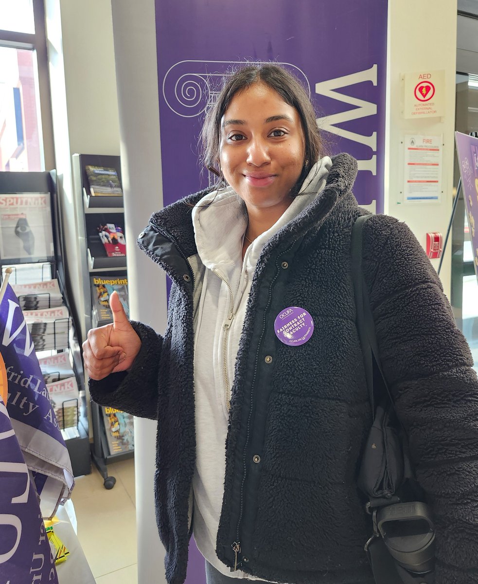 WLUFA's tweet image. It’s Contract Faculty Fair Employment Week! WLUFA Members and staff are raising awareness about CF #precarity and #unfair working conditions. We’re live in Brantford today and Waterloo tomorrow—stop by to show your support and #solidarity. #Fairness4CF @OCUFA  @CAUT_ACPPU