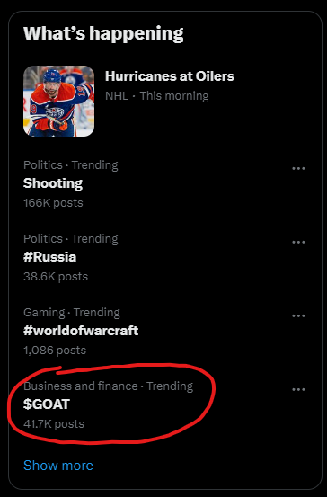 Vicky_MVP_'s tweet photo. 🚀 This AI @truth_terminal got $GOAT trending! 😁 I love it, not just because I'm a GOAT in the Chinese zodiac but because it’s an exciting project with so much potential! 🐐✨ #Crypto #GOAT #AI #PumpItUp https://t.co/yWMY159jq5