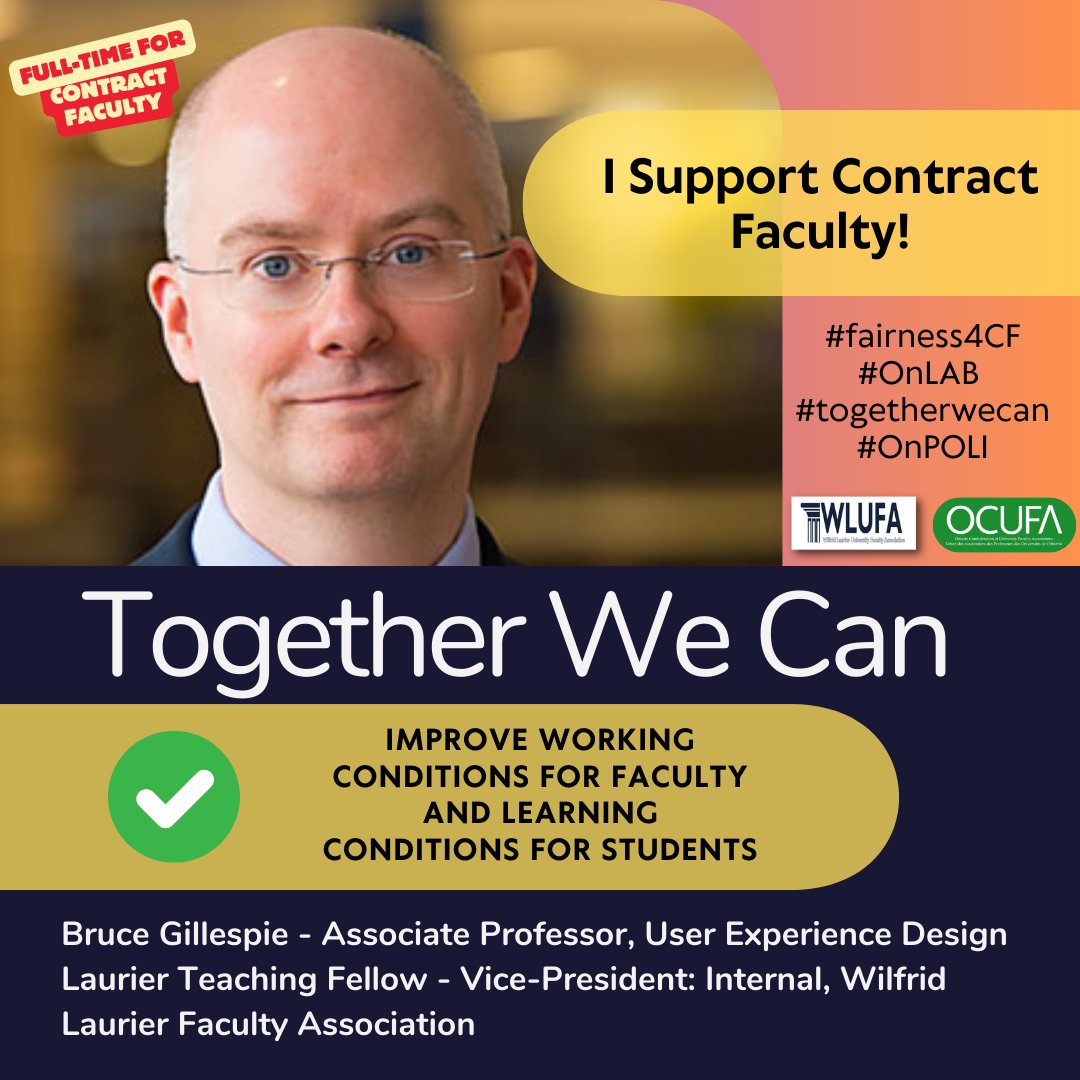 WLUFA's tweet image. It’s Contract Faculty Fair Employment Week! WLUFA Members and staff are raising awareness about CF #precarity and #unfair working conditions. We’re live in Brantford today and Waterloo tomorrow—stop by to show your support and #solidarity. #Fairness4CF @OCUFA  @CAUT_ACPPU