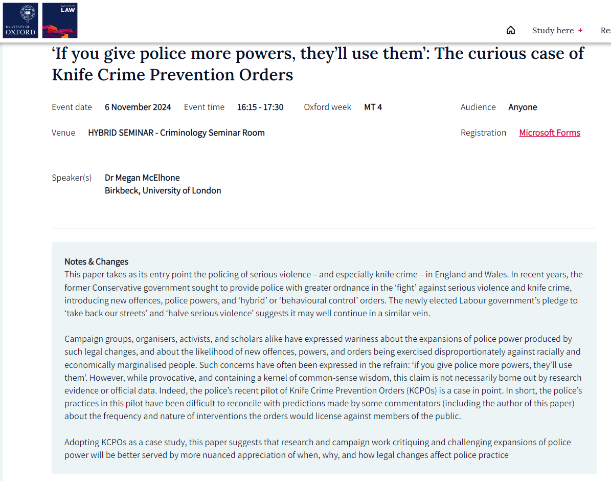 Megan McElhone (@megankmcelhone) on Twitter photo Looking forward to speaking with the Police & Policing Research Discussion Group <a href="/OxfordLawFac/">Faculty of Law</a> on Nov 6. The seminar is hybrid and registration is free, so please join if you're interested! tinyurl.com/ytbujnw7 Looking forward to speaking with the Police & Policing Research Discussion Group <a href="/OxfordLawFac/">Faculty of Law</a> on Nov 6. The seminar is hybrid and registration is free, so please join if you're interested! tinyurl.com/ytbujnw7