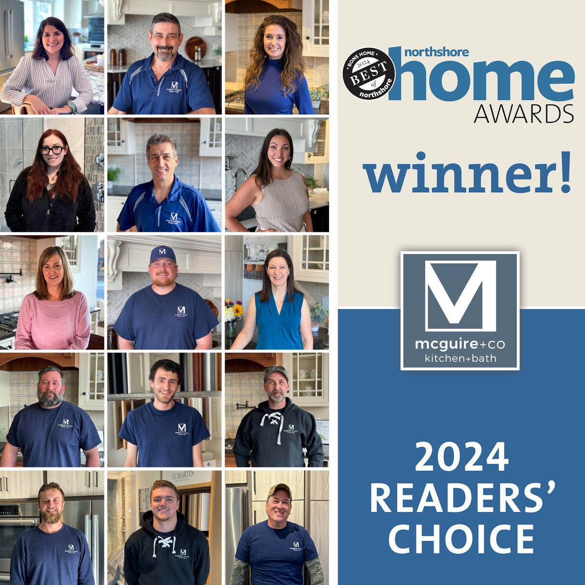 mcguirekitchen's tweet photo. From our entire team, a heartfelt THANK YOU! 💙 We are thrilled to share that we’ve been named a Best of Northshore Home 2024 winner for the third year in a row by @northshoremag ! 🥳🍾
⁠
🏆 Kitchen Designer - Readers’ Choice⁠
🏆 Kitchen Design Showroom - Readers’ Choice⁠
⁠ https://t.co/idaUA8YBKJ