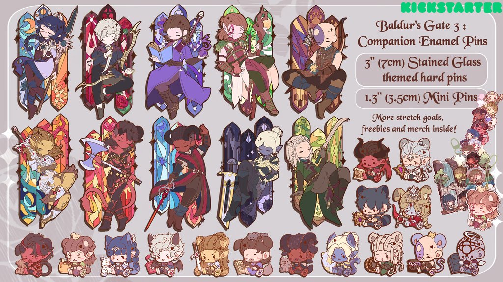 cappuccinekoo's tweet photo. All stretch goals + lots of new designs and freebies unlocked! We have a little under 2 weeks left for anybody looking to to join the campaign and get the pins at a KS exclusive price ✨

#BaldursGate3 #bg3 https://t.co/tu6ssnvoCl