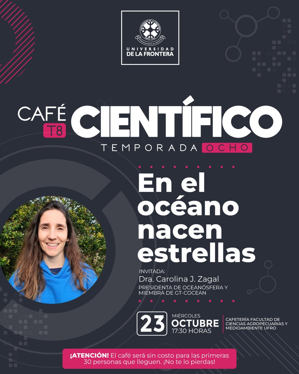 Agroambiente UFRO (@agroambienteu) on Twitter photo Hoy en la Cafetería de la Facultad de Ciencias Agropecuarias y Medioambiente <a href="/AgroambienteU/">Agroambiente UFRO</a> ¡Te invitamos a disfrutar de un café con Ciencia! La invitada es la Dra. Carolina Zagal, presidenta de Oceanósfera. A las 17:30 hrs ¡Te esperamos! 🌱💧🐳 Hoy en la Cafetería de la Facultad de Ciencias Agropecuarias y Medioambiente <a href="/AgroambienteU/">Agroambiente UFRO</a> ¡Te invitamos a disfrutar de un café con Ciencia! La invitada es la Dra. Carolina Zagal, presidenta de Oceanósfera. A las 17:30 hrs ¡Te esperamos! 🌱💧🐳