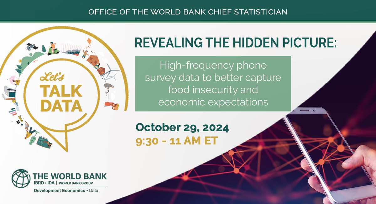 🗓️ Add to your calendar: October 29, 2024 at 9.30 - 11.00 AM ET.

Join our online seminar about high-frequency data and its implications for food security and to advance SDGs, particularly Goal 2: Zero Hunger.

Details here: worldbank.org/en/events/2024…