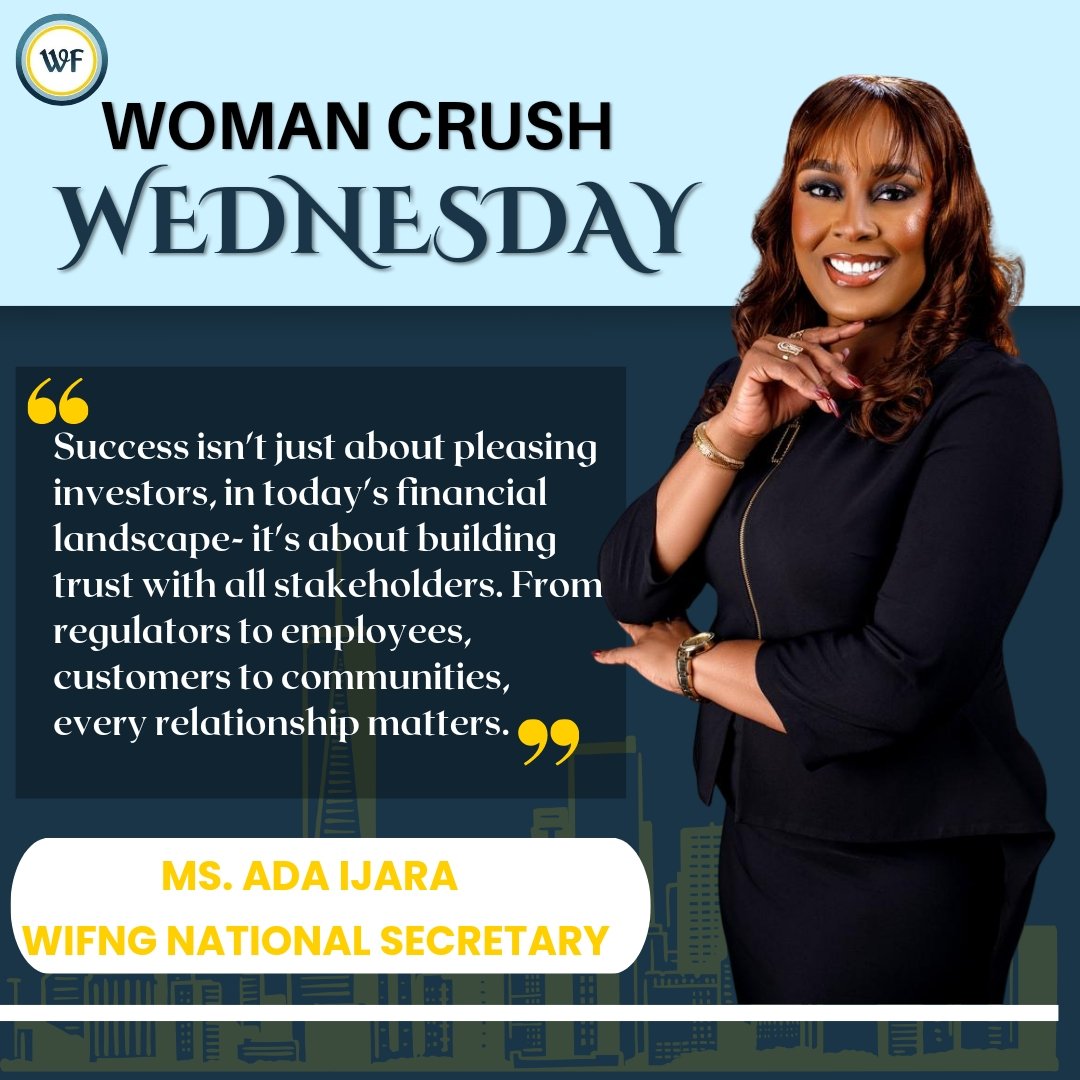 Our #WCW this week is a visionary leader in the financial world. 💼💡 

Ms. Ada Ijara 
WIFNG National Secretary
MD Emerging Africa Asset management
<a href="/IjaraAdaku/">Ada</a>

 #WomanCrushWednesday #FinancialSuccess #WomenInFinance