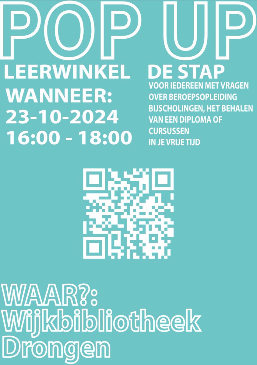 Nog welkom bij de #leerwinkel tot 18 u in wijkbibliotheek Drongen met al je vragen. #levenslangleren