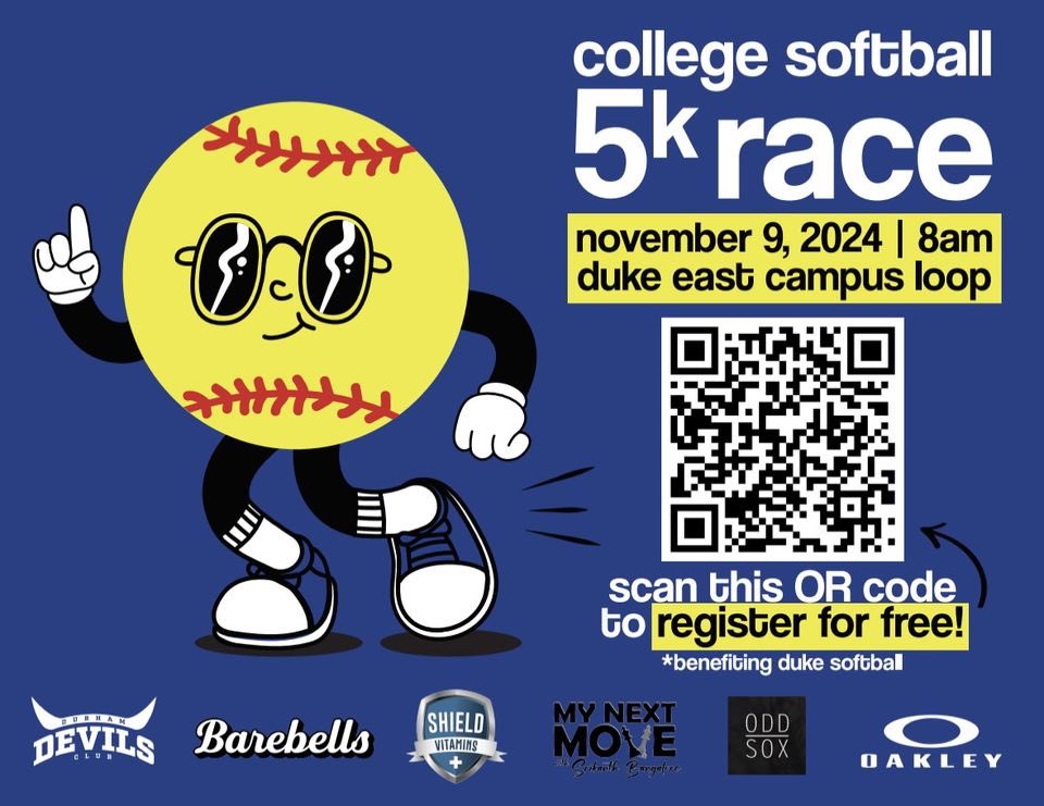 Marissa Young (@dukecoachyoung) on Twitter photo You READY? Thereās still time to support <a href="/DukeSOFTBALL/">Duke Softball</a> by donating or participating in our 5K Run Nov 9th!
DurhamDevilsClub.com You READY? Thereās still time to support <a href="/DukeSOFTBALL/">Duke Softball</a> by donating or participating in our 5K Run Nov 9th!
DurhamDevilsClub.com