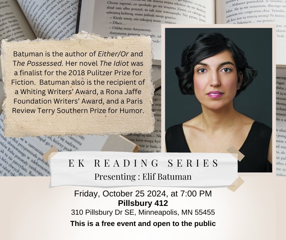 TWO DAYS left before Elif Batuman's reading here in Pillsbury 412. We can't wait!