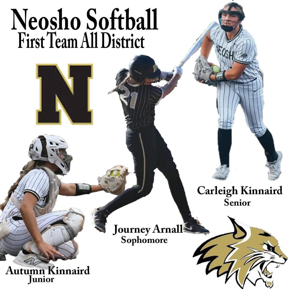 Congratulations to Neosho Softball first team All District players! Carleigh Kinnaird, Autumn Kinnaird and Journey Arnall!! Well Deserved!! 🐾🖤💛🥎 <a href="/NeoshoHS_SB/">NHS Softball 🥎</a>