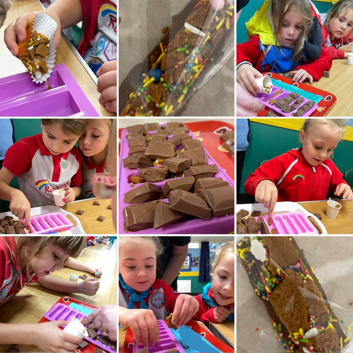 Rainbow-made colourful chocolate bars, with sprinkles, biscuits, pretzels, and popping candy. #hernebay #chocolate