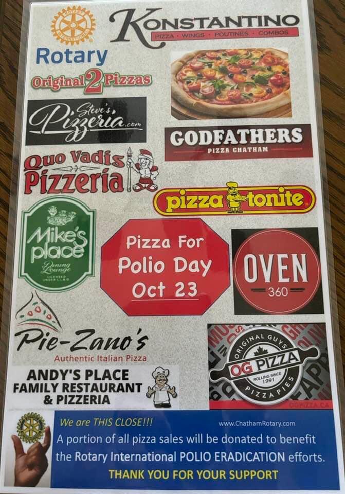 It’s one of the best days of the year for our Club! Pizza for Polio Day! Here are the great local restaurants who are generously participating. Sincere thanks to all of you for your support! We CAN eradicate polio and keep kids safe and healthy around the world. #ckont 🍕❤️🍕
