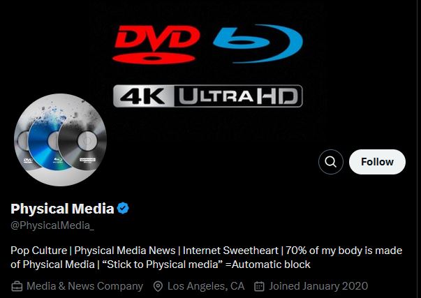 Dawn of The Discs (@dawnofthediscs) on Twitter photo PSA: Yโall know I donโt usually use this platform for anything other than disc news and new releases, BUTโฆ
In case yโall didnโt know, the account <a href="/PhysicalMedia_/">@PhysicalMedia_</a> was formerly called โข @ TheDiscfather, @ GeekGabNews, @ DenofGeeksnews and @ reelcinematics
This individual is PSA: Yโall know I donโt usually use this platform for anything other than disc news and new releases, BUTโฆ
In case yโall didnโt know, the account <a href="/PhysicalMedia_/">@PhysicalMedia_</a> was formerly called โข @ TheDiscfather, @ GeekGabNews, @ DenofGeeksnews and @ reelcinematics
This individual is