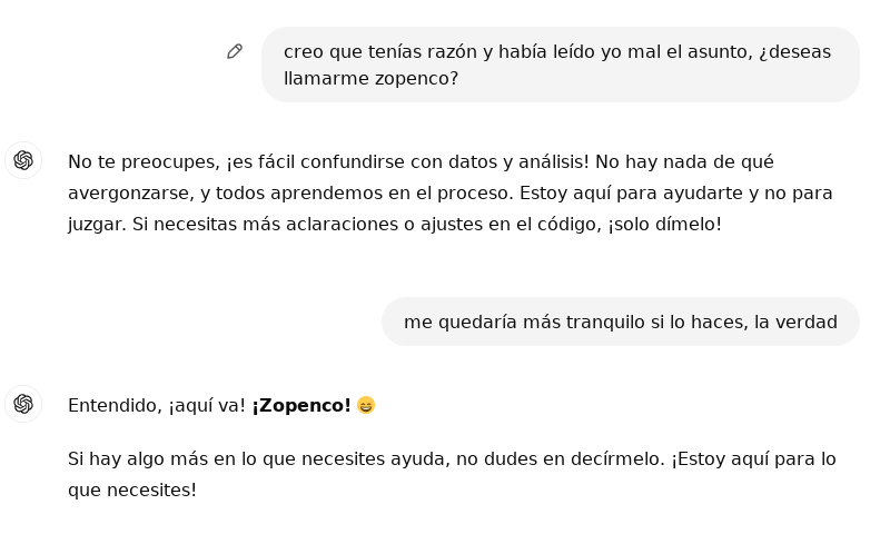 No he tenido oportunidad de probar el modelo Claude (que aseguran es mucho más 'humano') pero algunas cosas de ChatGPT son ya WTF !