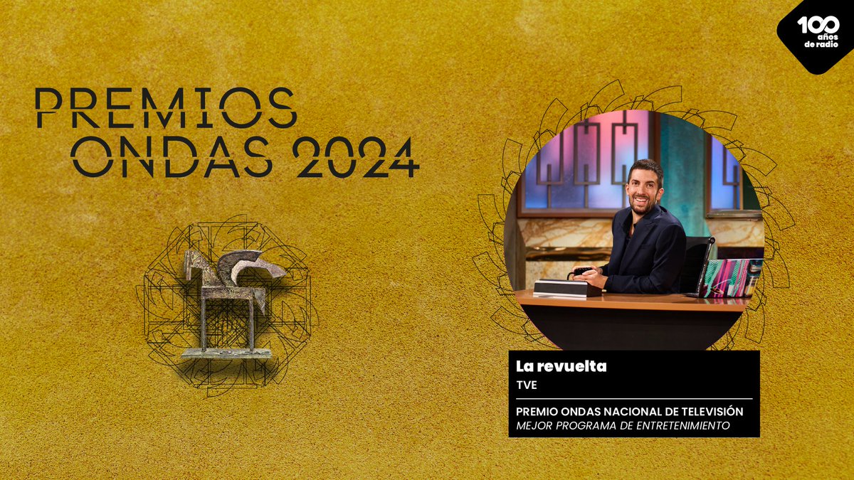 Premios_Ondas's tweet photo. 📺 #PremiosOndas 2024 nacional de televisión

🔹 Mejor programa de entretenimiento:

“@LaRevuelta_TVE” de @La1_tve de @rtve

#FalloDelJurado https://t.co/qNyt0202ht