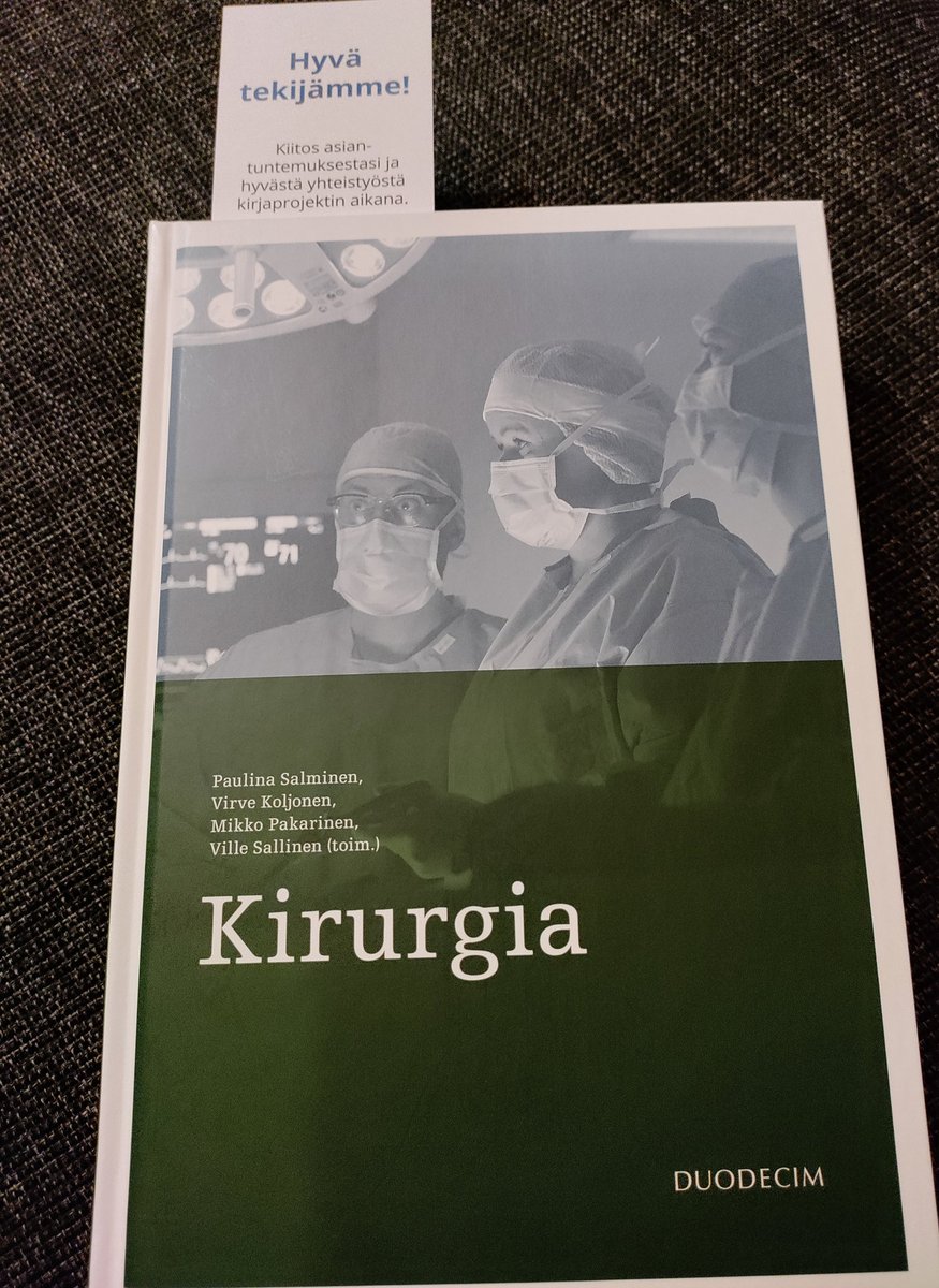 Uunituore tekijän kappale! 📚 Kirjoitimme <a href="/SampsaPuttonen/">Sampsa puttonen</a> kanssa Kirurgian oppikirjan uuteen painokseen kirurgin työturvallisuudesta. Kiitos hienosta mahdollisuudesta nostaa esiin tietoa valvomisesta, vireydestä ja työsuoriutumisesta. #kirurgia #työturvallisuus #vireys #duodecim